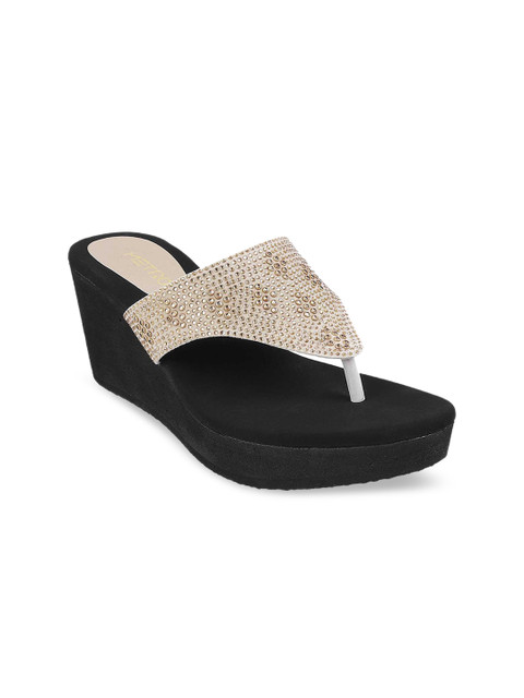 

Metro Beige & Gold-Toned Embellished Wedge Sandals