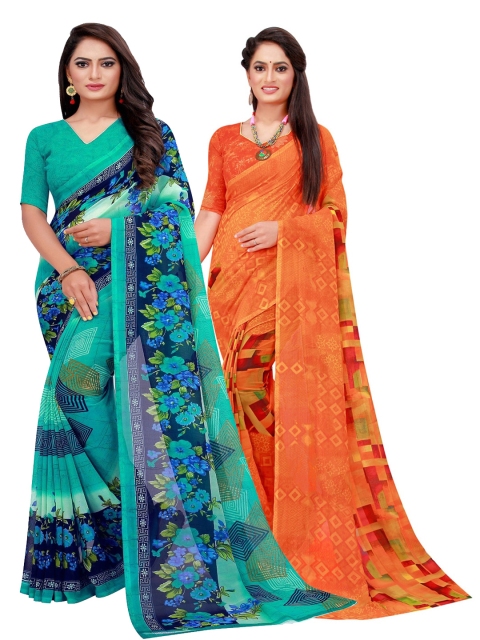 

SAADHVI Pack of 2 Pure Georgette Sarees, Orange