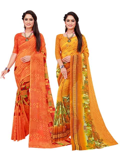 

Florence Yellow & Orange Floral Pure Georgette Saree