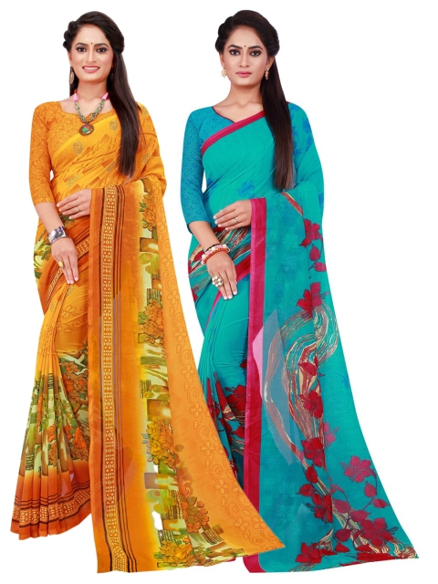 

Florence Yellow & Blue Set of 2 Pure Georgette Saree