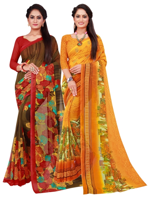 

Florence Pack of 2 Yellow & Brown Pure Georgette Saree