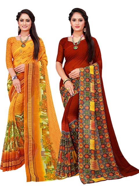 

Florence Yellow & Maroon Pure Georgette Saree