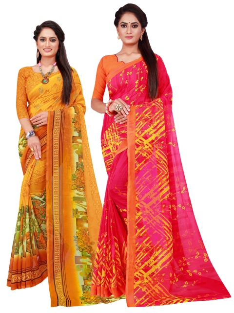 

Florence Pack of 2 Yellow & Pink Pure Georgette Saree