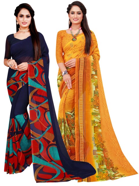 

Florence Pack Of 2 Yellow & Navy Blue Pure Georgette Saree