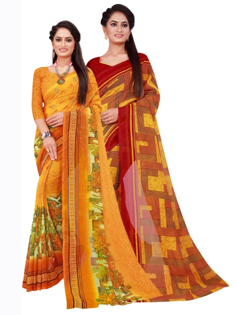 

Florence Set Of 2 Yellow & Red Floral Pure Georgette Saree