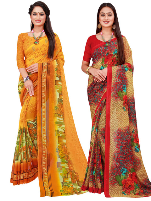 

Florence Yellow & Beige Pure Georgette Saree