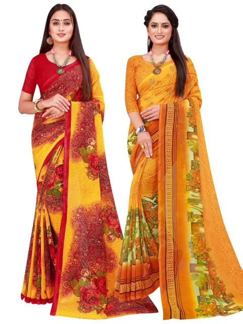 

Florence Yellow & Red Pure Georgette Saree
