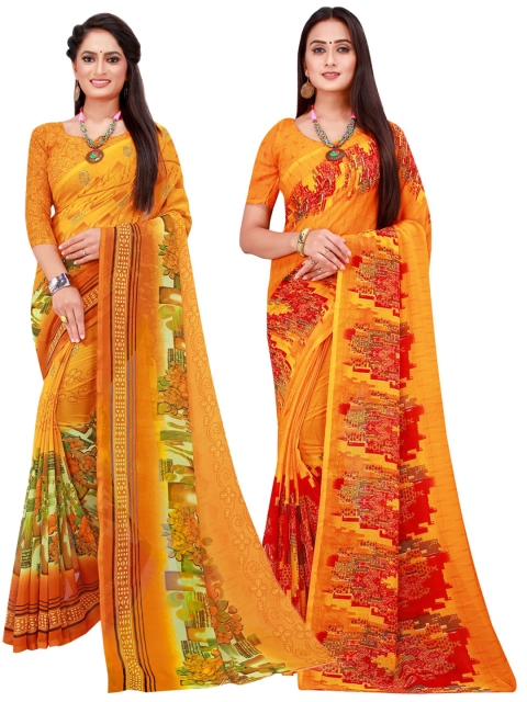 

Florence Yellow & Green Geometric Pack of 2 Pure Georgette Saree