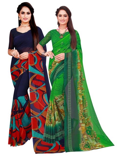 

Florence Green & Blue Pure Georgette Saree
