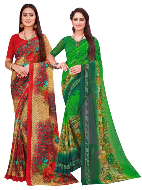 

Florence Pack of 2 Pure Georgette Sarees, Green