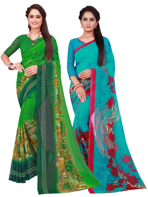 

Florence Pack of 2 Green & Blue Pure Georgette Saree