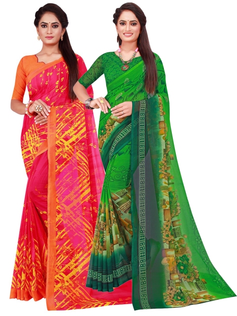 

Florence Pack of 2 Pure Georgette Sarees, Green