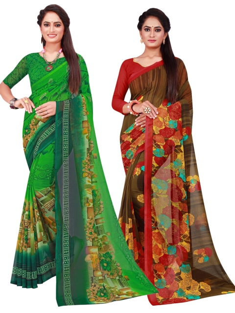 

Florence Green & Brown Pure Georgette Saree