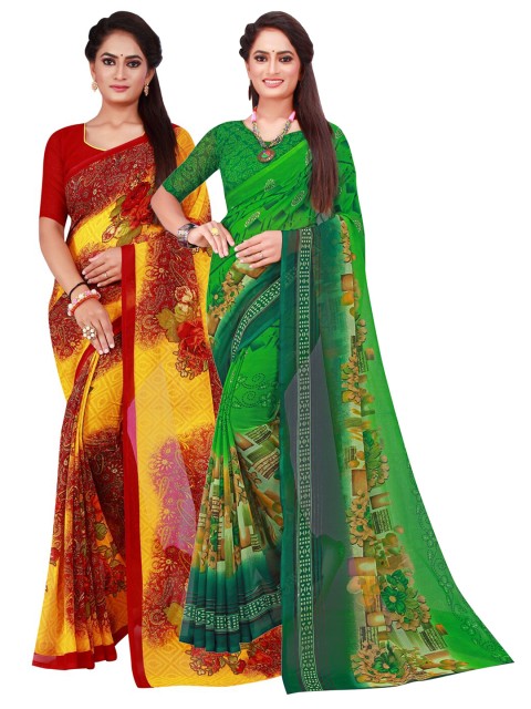 

Florence Pack Of 2 Pure Georgette Sarees, Green