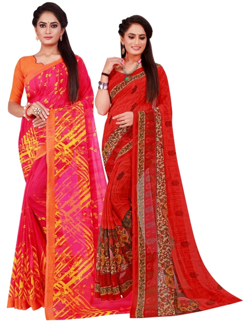

Florence Red & Magenta Pack of 2 Floral Pure Georgette Saree