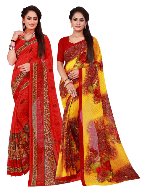 

Florence Maroon & Red Set Of 2 Floral Pure Georgette Saree