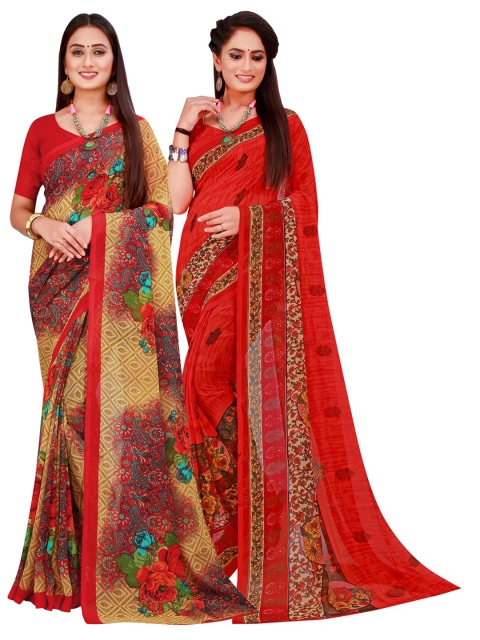 

Florence Beige & Red Set Of 2 Pure Georgette Saree