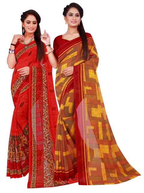 

Florence Maroon & Red Set Of 2 Pure Georgette Saree