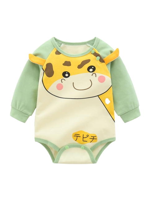 

Hopscotch Boys Printed Round Neck Cotton Bodysuits, Green
