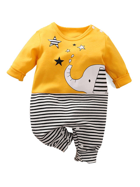 

Hopscotch Kids Yellow Animal Printed Rompers