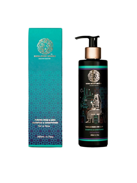 

GLOBAL BEAUTY SECRETS Turkish Rose & Mint Shampoo-Conditioner 200 ml, Blue