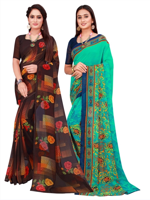 

KALINI Green & Black Set Of 2 Pure Georgette Saree