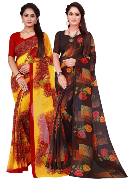 

KALINI Pack Of 2 Pure Georgette Sarees, Yellow