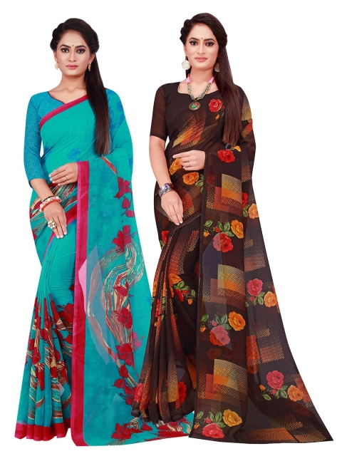 

KALINI Pack Of 2 Pure Georgette Sarees, Black