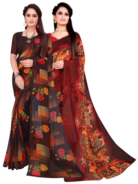 

KALINI Black & Brown Set Of 2 Pure Georgette Saree