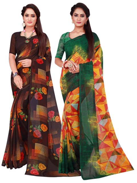 

KALINI Black & Green Set Of 2 Pure Georgette Saree