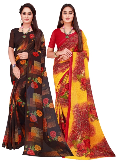 

KALINI Pack Of 2 Pure Georgette Sarees, Brown
