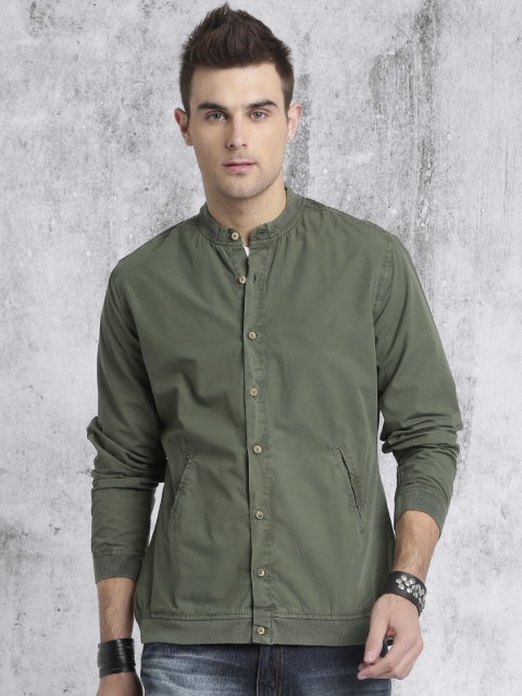 

Roadster Men Olive Green Solid Casual Shirt