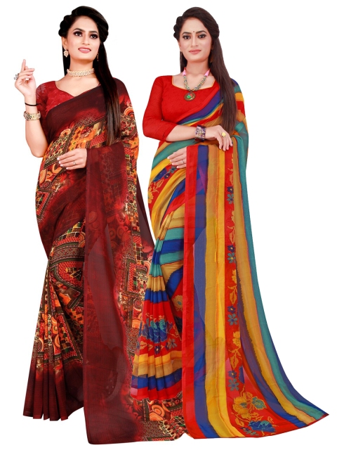 

Florence Red & Brown Pack of 2 Printed Pure Georgette Saree