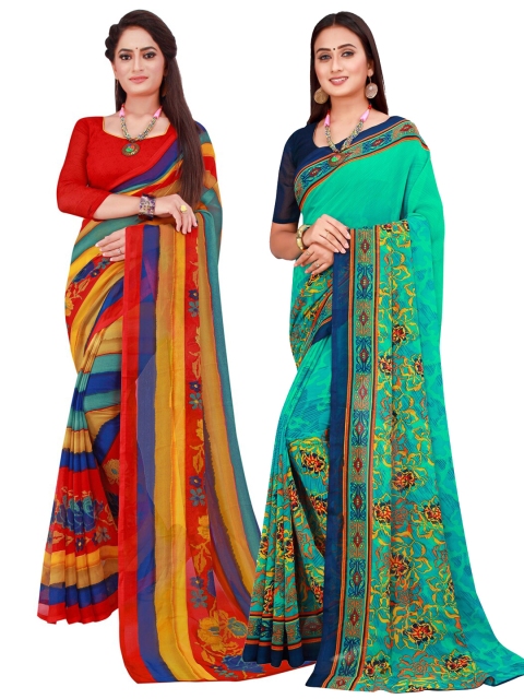 

Florence Pack Of 2 Red & Green Floral Pure Georgette Saree