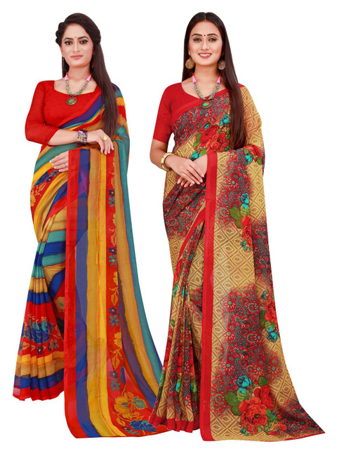 

Florence Red & Mustard Set Of 2 Pure Georgette Saree