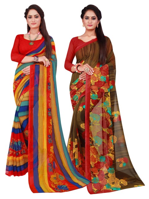 

Florence Red & Blue Pack of 2 Printed Pure Georgette Saree