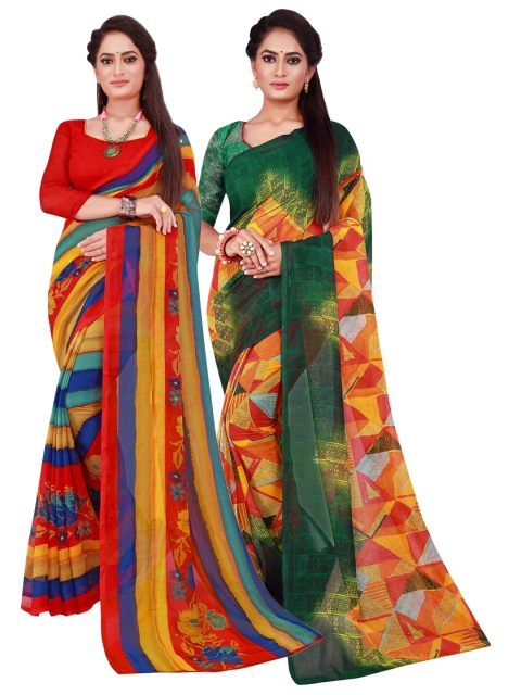 

Florence Red & Green Set Of 2 Pure Georgette Saree