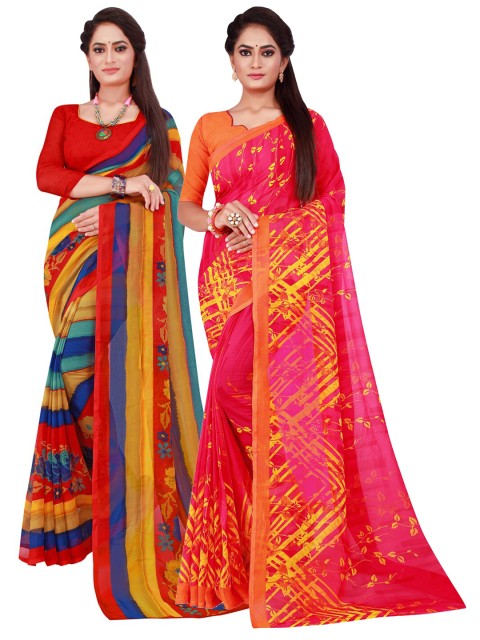 

Florence Red & Orange Set Of 2 Pure Georgette Saree