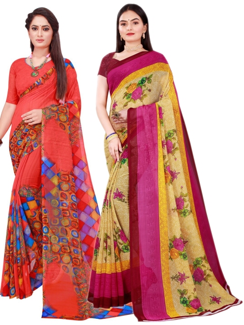

Florence Beige & Red Pure Georgette Saree