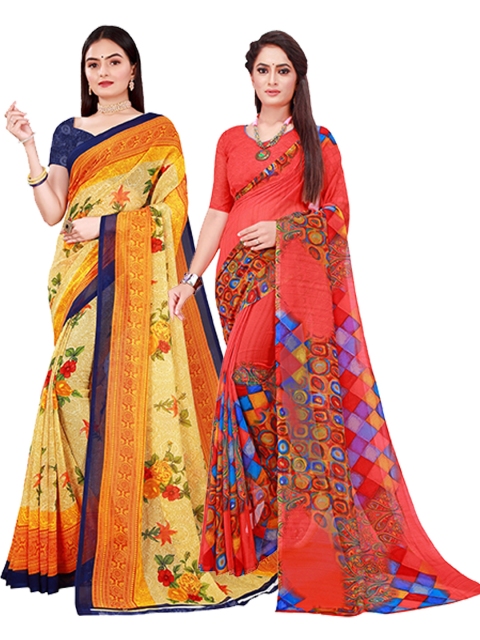

Florence Beige & Blue Floral Pure Georgette Saree