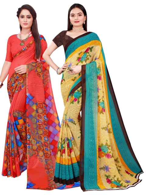 

Florence Red & Brown Pure Georgette Saree