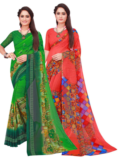 

Florence Red & Blue Pure Georgette Saree