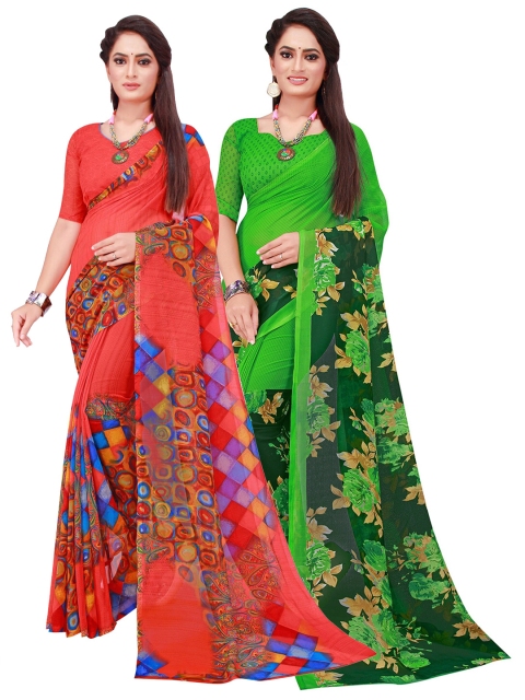 

Florence Red & Green Pure Georgette Saree