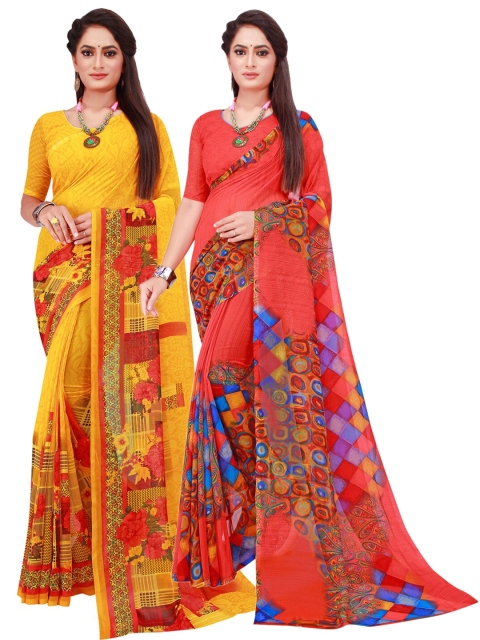 

Florence Yellow & Red Pure Georgette Saree
