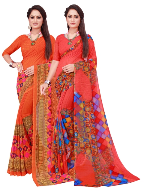 

Florence Orange & Red Pure Georgette Saree