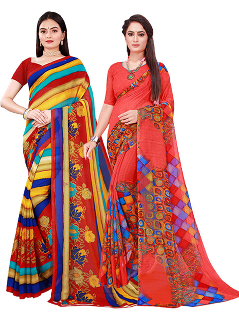 

Florence Red & Blue Pure Georgette Saree
