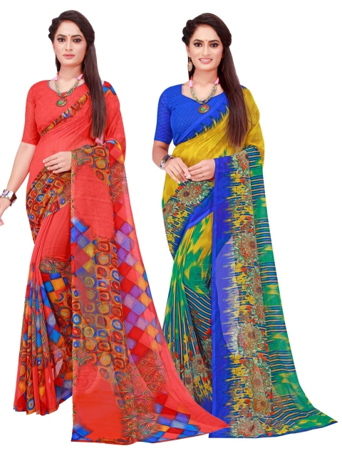 

Florence Red & Green Pure Georgette Saree