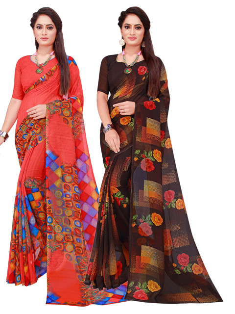 

Florence Red & Black Pure Georgette Saree