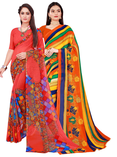 

Florence Red & Yellow Pure Georgette Saree