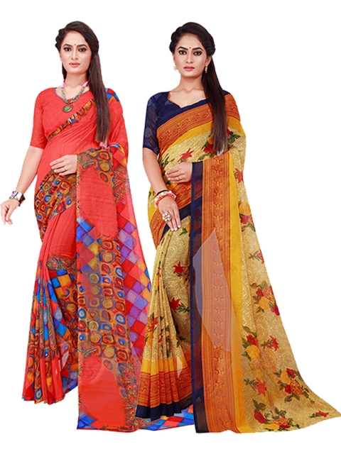 

Florence Red & Yellow Pure Georgette Saree